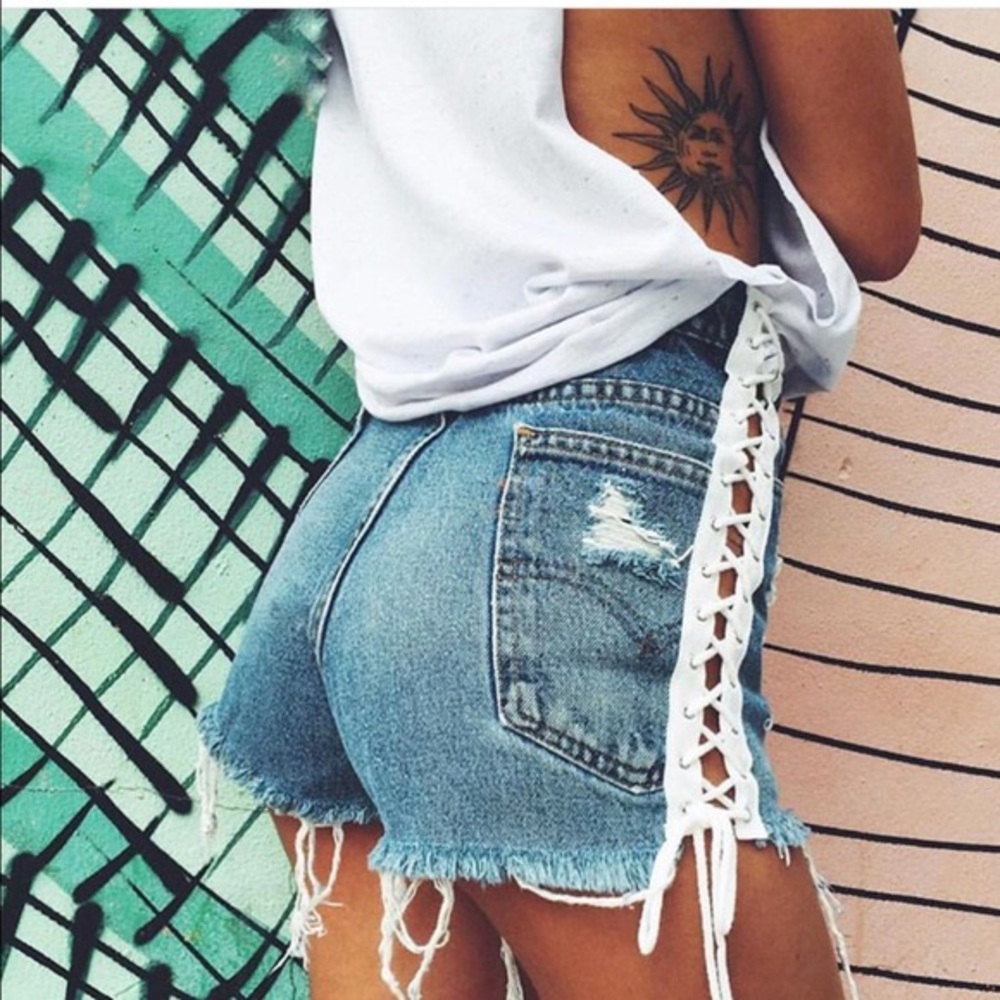 LF Lace Up Denim Shorts